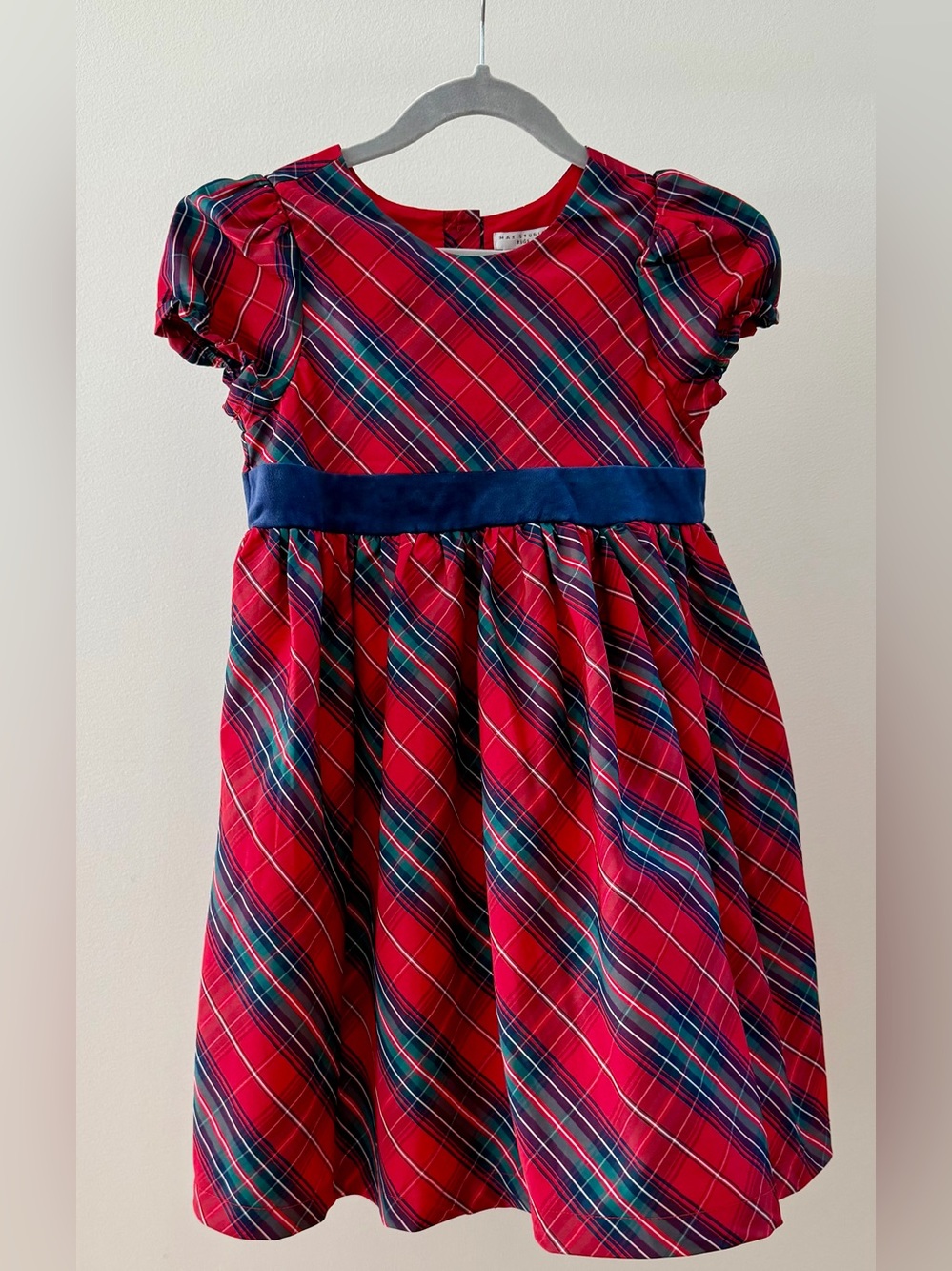 Max Studio Kids Girls Size 7 Plaid Christmas Holiday Dress Velvet Bow